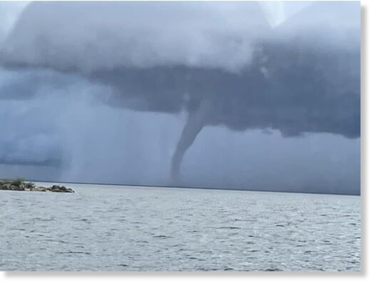 This waterspout spun up near St. Ignace, Michigan on Tuesday, July 18. Photo provided by Brenda Horton.