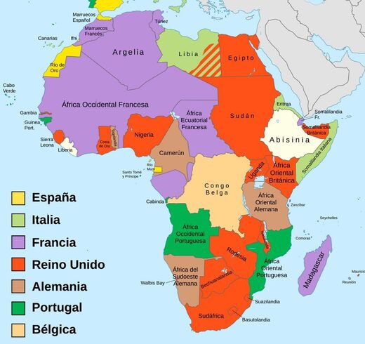 Mapa de la repartición colonial de África para 1914.