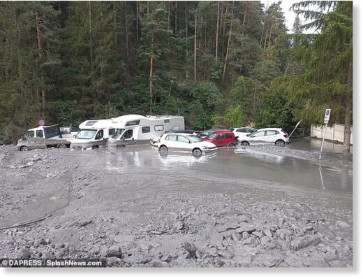 Cars and campervans were damaged in the mudslide in Bardonecchia on Sunday