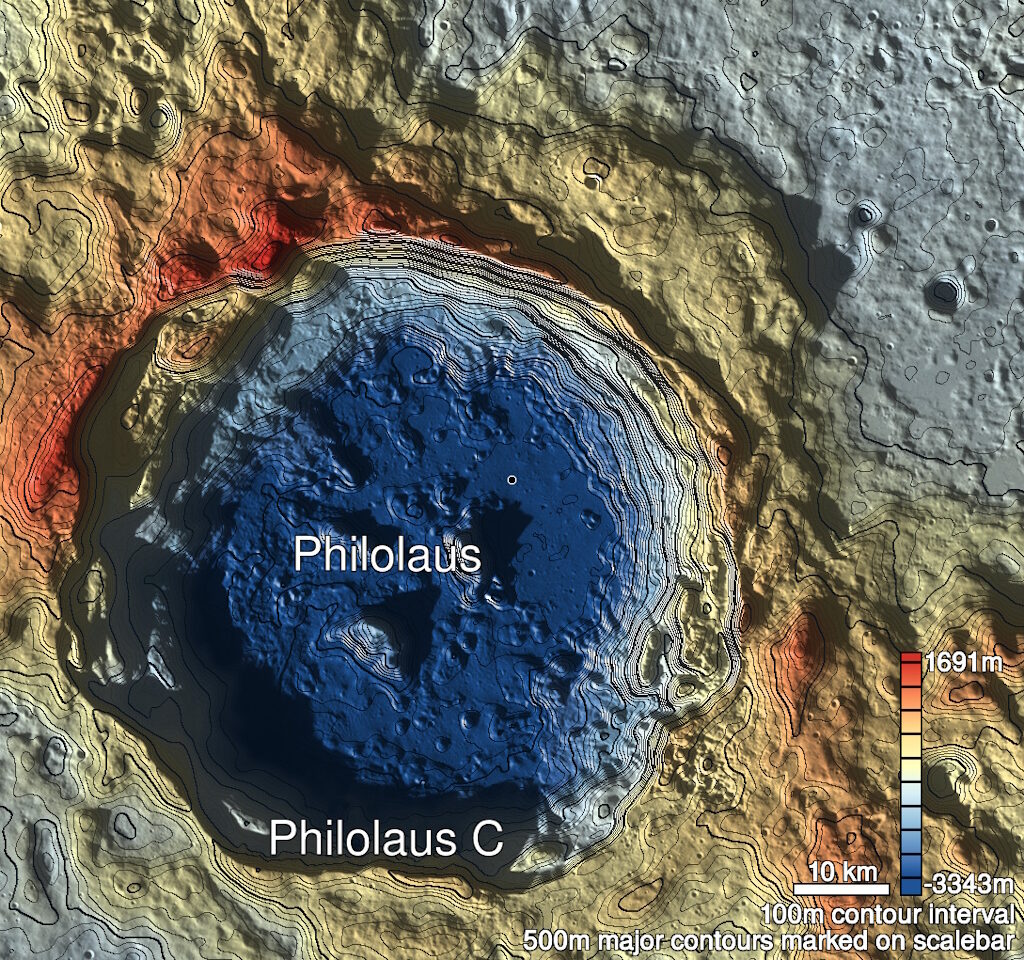 moon crater philolaus relief map