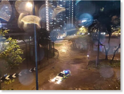 Heavy rain caused flooding in Chai Wan and other areas.