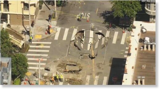 A large sinkhole opened up in San Francisco’s ritzy Pacific Heights neighborhood