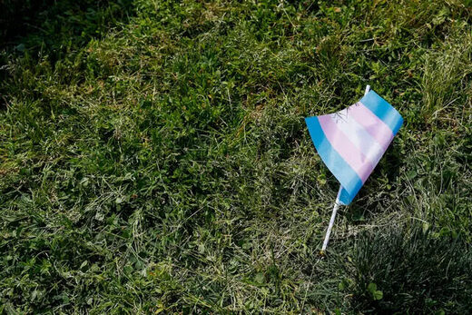 Una bandera transgénero posada sobre la hierba en el exterior del edificio del Capitolio de EE.UU. en Washington, el 22 de mayo de 2023. (Anna Moneymaker/Getty Images) Fuente: The Epoch Times en español