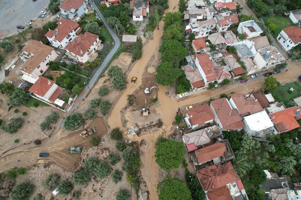 An aerial view of the area after Storm Elias