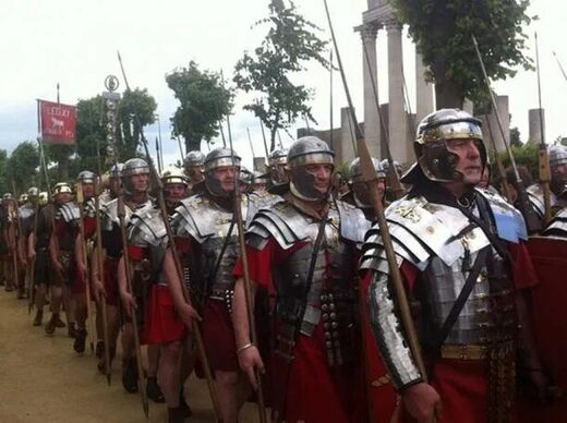 modern representation of Roman soldiers.