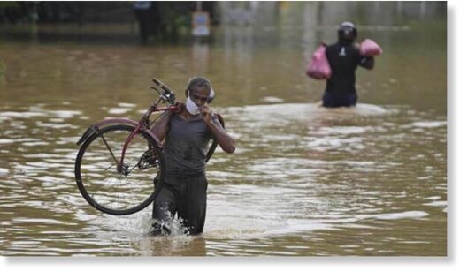Heavy rain triggered floods and mudslides and downed trees in many parts of Sri Lanka.