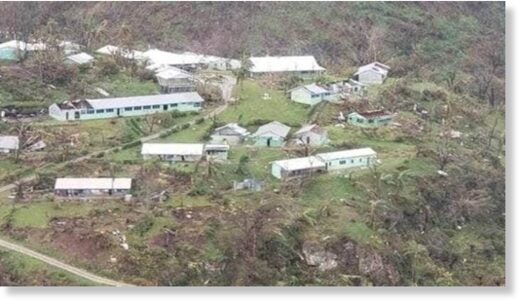 An aerial view of the damage caused by Cyclone Lola at Ranwadi School on Pentecost Island.