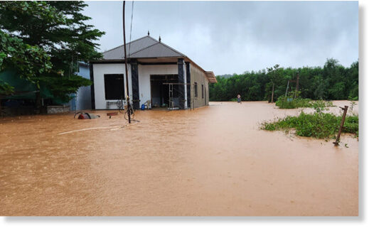 A house inundated in floods in central Ha Tinh