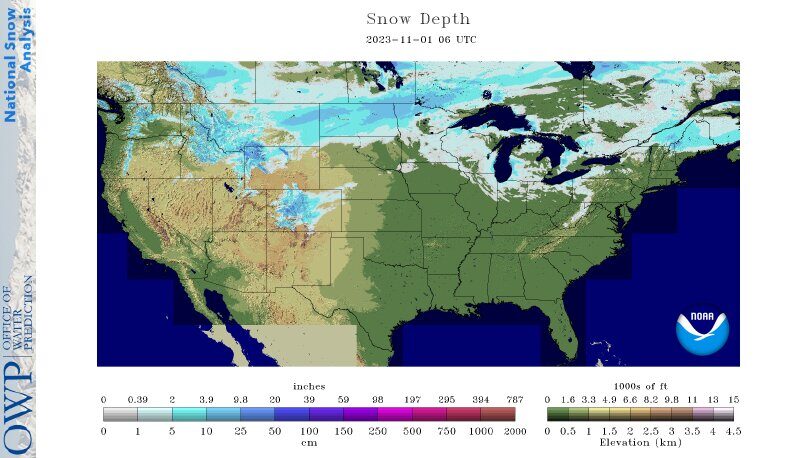 Snow depth as of Wednesday. (NOAA NOHRSC)