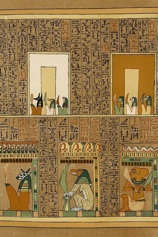 Reproducción de un papiro que muestra a los demonios que guardaban la entrada al inframundo egipcio.