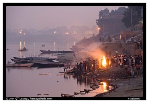 Cremation fire on banks of Ganges River
