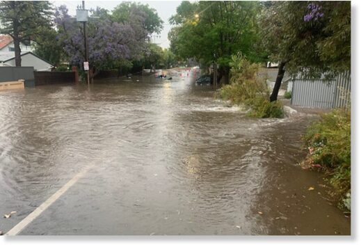 Flooded roads in Wayville, in the wake of thunderstorms across Adelaide.