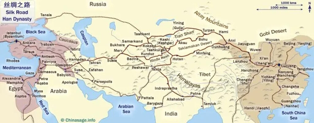 silk road map han dynasty