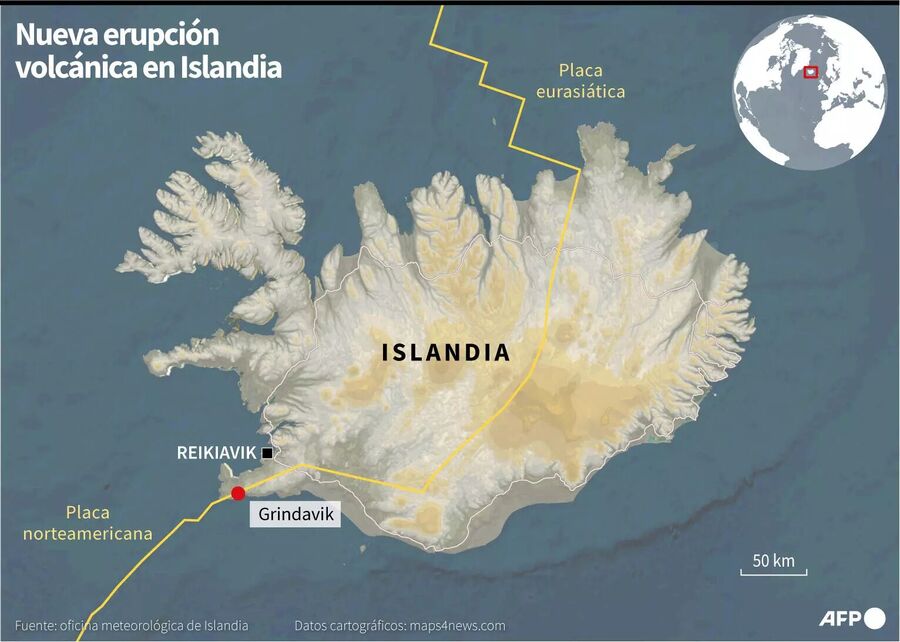Mapa de Islandia localizando la ciudad de Grindavik