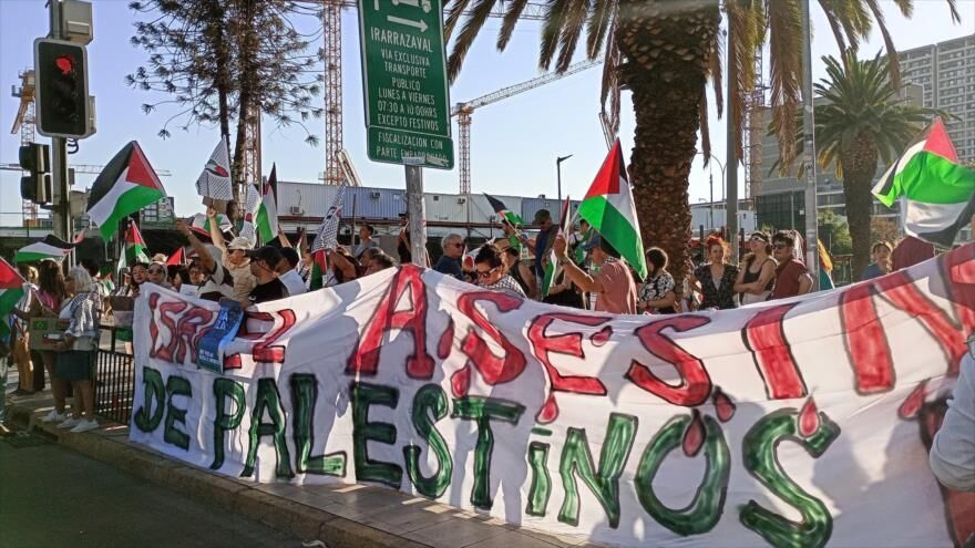 La protesta de los chilenos en repudia de los dçcrímenes de Israel en la Franja de Gaza, 4 de marzo de 2024.