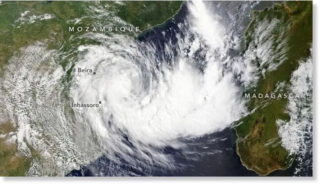 Tropical Storm Filipo seen approaching Mozambique on March 11.