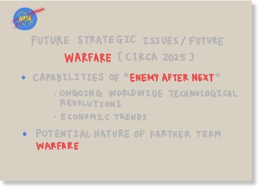 Yena-B, Artist’s impression of slide 1 from the Future Stratgic Issues/Future Warfare presentation in 2001.