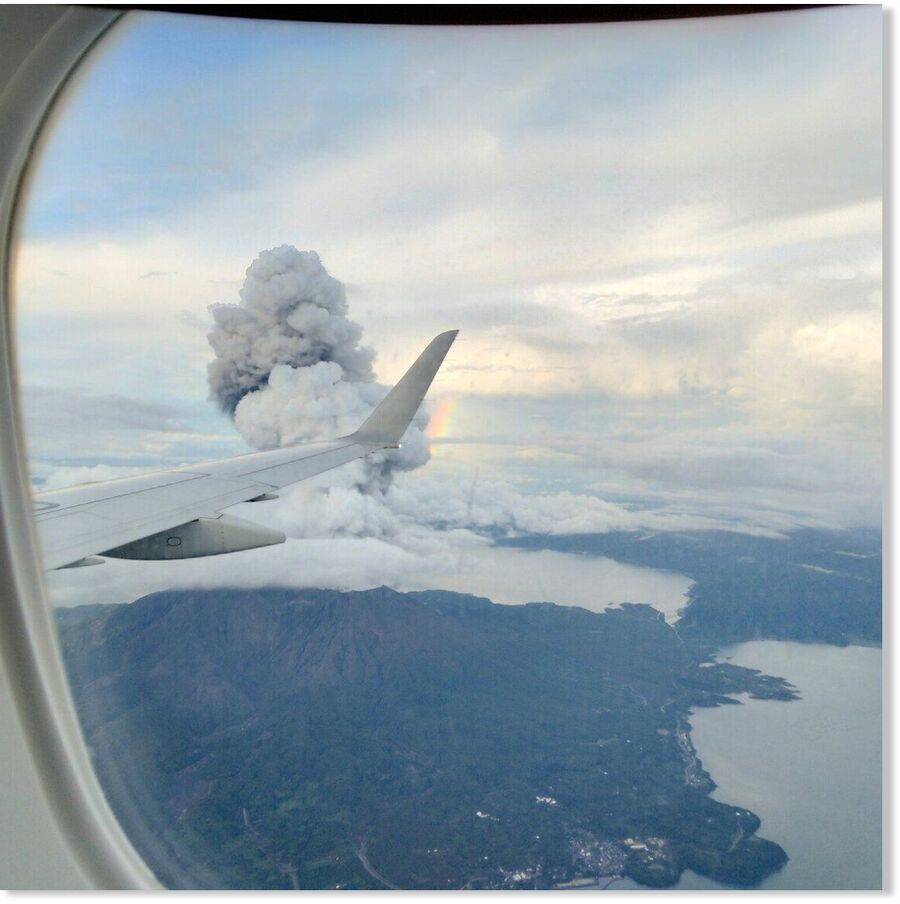 An aerial view of the yesterday's eruption at Sakurajima volcano