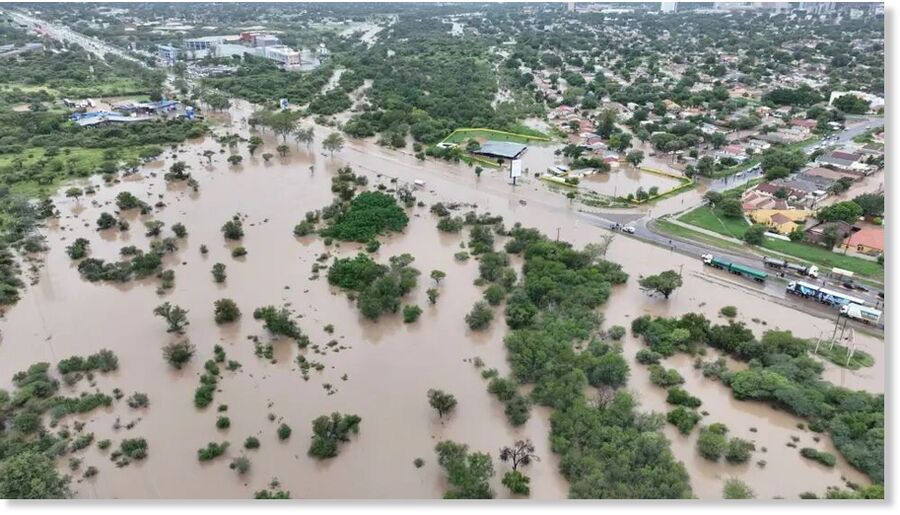 Huge areas of land in Botswana are under flood water after very heavy rain