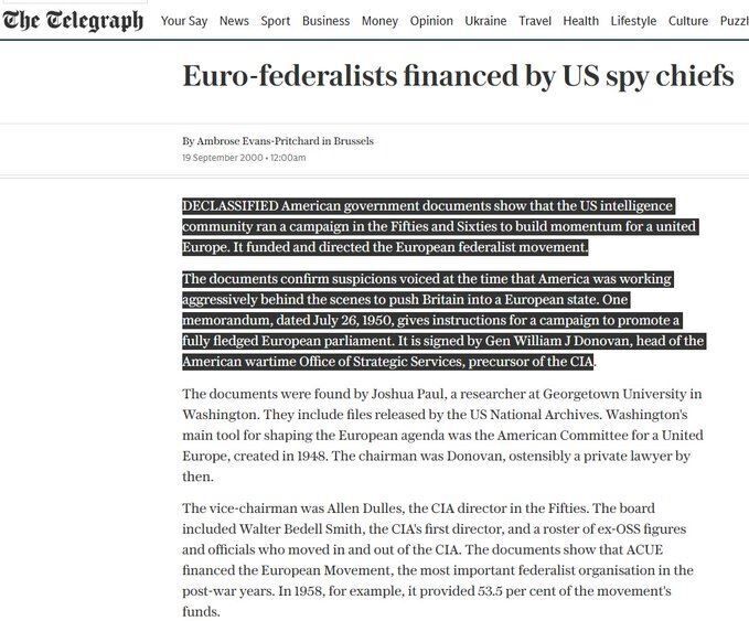 Clic para aumentar Eurofederalistas financiados por jefes de espionaje estadounidenses