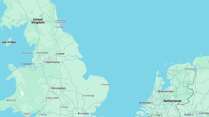 Mapa que muestra el Mar del Norte, donde dos barcos