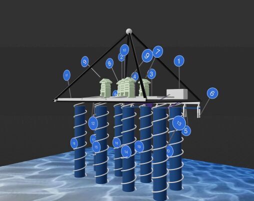 Clic para aumentar 3D model for the giant “wells” that descend below the pyramid with a spiral pathway.