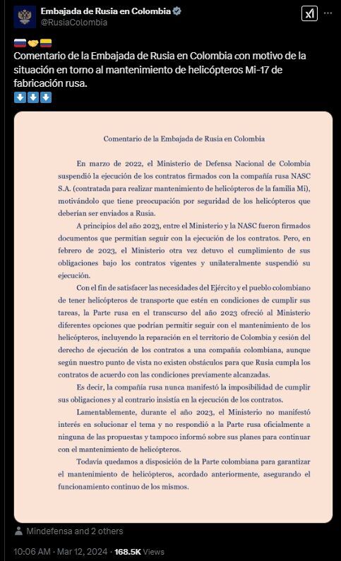 Ilustración 2 Trino de la Embajada Rusa