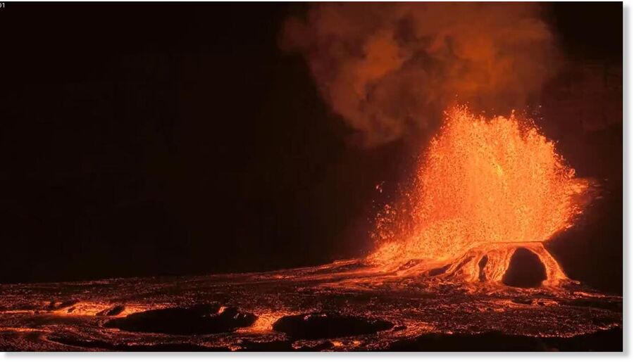 Lava shoots into the air during Kilauea's 19th eruption since Dec. 23, 2024.