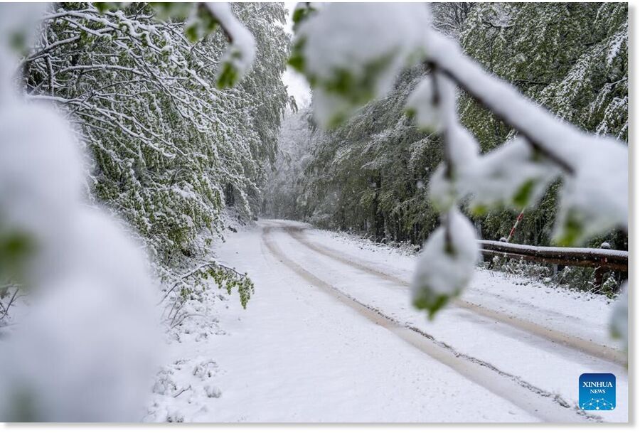 This photo shows a snowfall in the Northern Velebit National Park, Croatia, on May 23, 2025.
