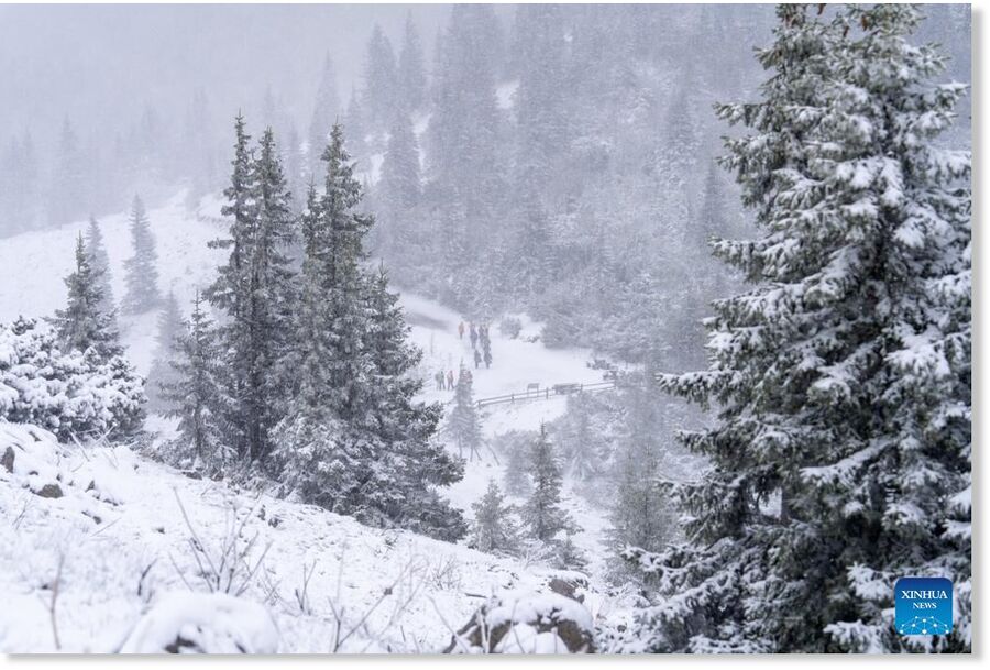 This photo shows a snowfall in the Northern Velebit National Park, Croatia, on May 23, 2025.