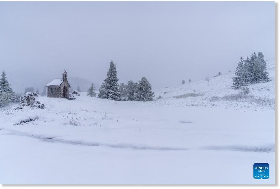 This photo shows a snowfall in the Northern Velebit National Park, Croatia, on May 23, 2025.