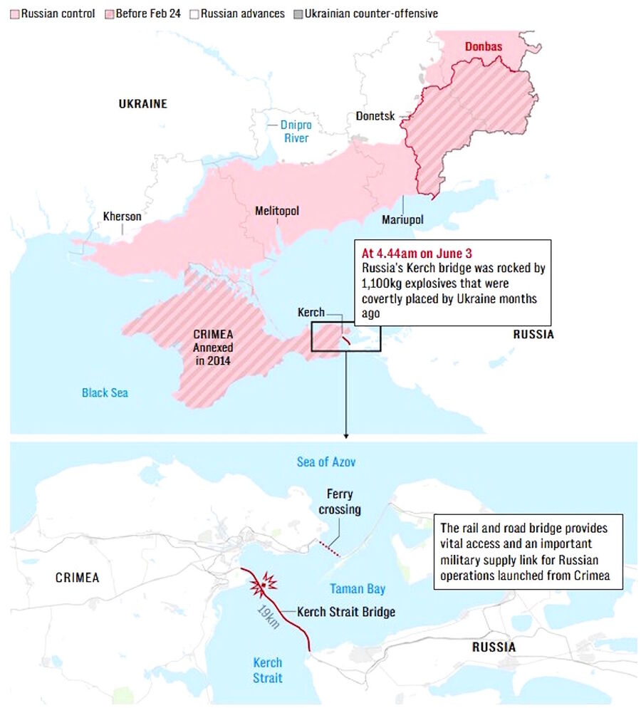 kerch bridge russia map explsion
