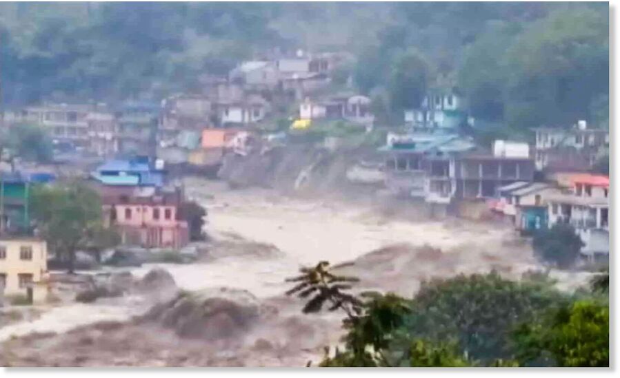 A scene of flash floods in Kullu district,