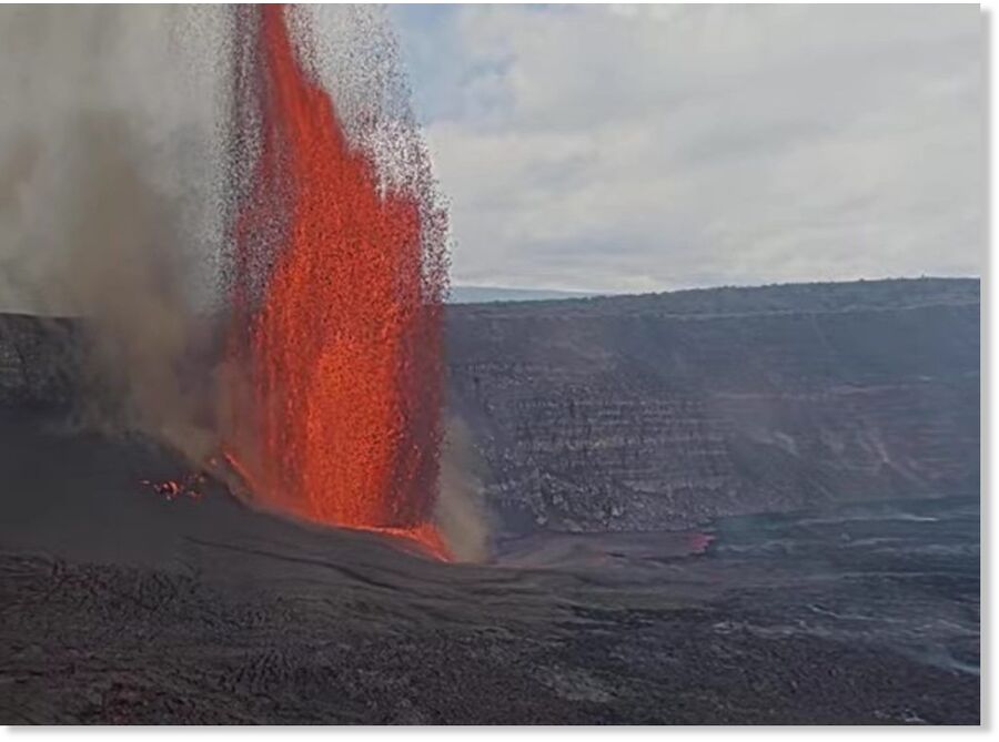 Lava skyrockets from within the Halemaʻumaʻu Crater at the summit of Kīlauea volcano on the Big Island on Sunday, June 29, 2025