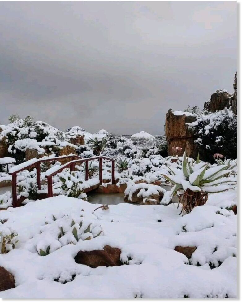 The Cederberg Mountains of South Africa were blanked in snow on Tuesday—a region that seldomly receives precipitation.