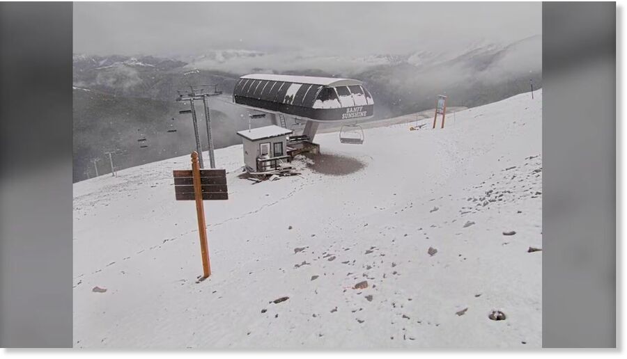 Snow fell on Sunshine Village in Banff National Park Thursday.