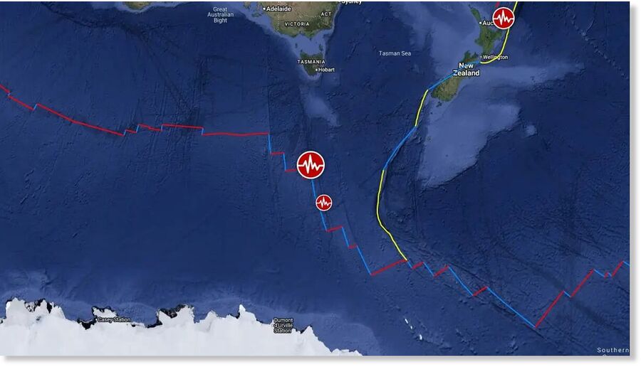 Epicenter of M6.2 earthquake west of Macquarie Island on July 25, 2025.