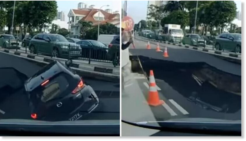 Clic para aumentar Singapore sinkhole swallows car;