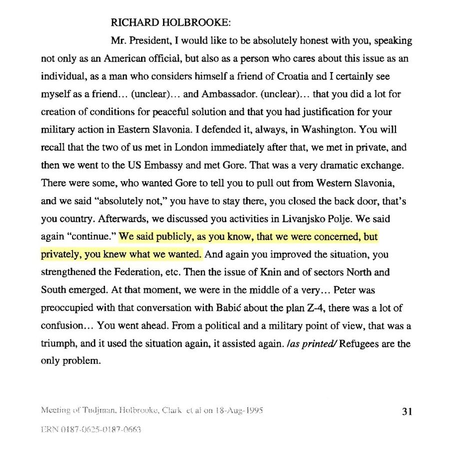 Clic para aumentar holbrooke memo croatia serbia ethnic cleansing operation storm