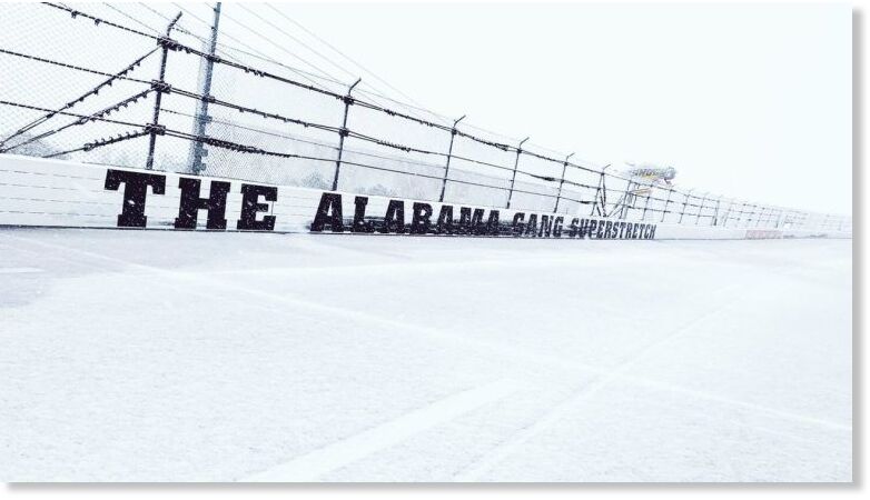 Snow at Talladega Superspeedway in Alabama on January 10, 2025.