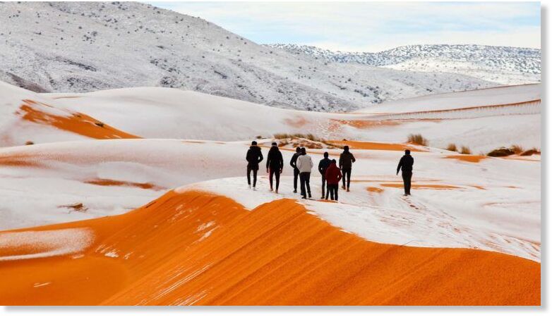On January 1, 2025, snow fell in the Sahara Desert near the town of Ain Sefra, Algeria.