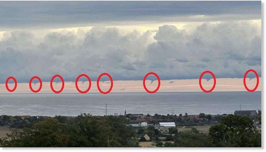 Rare octuplet waterspouts spotted over the Baltic Sea on August 21, 2025. Credit: ICWR