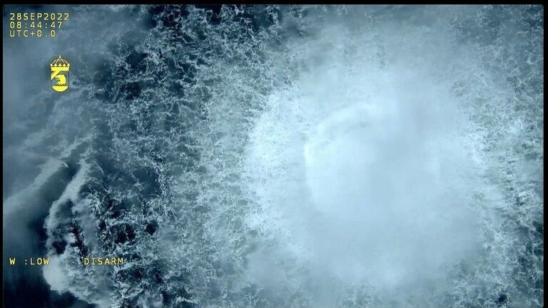 Gas leaks from the Nord Stream pipelines in the Baltic Sea, September 30, 2022.