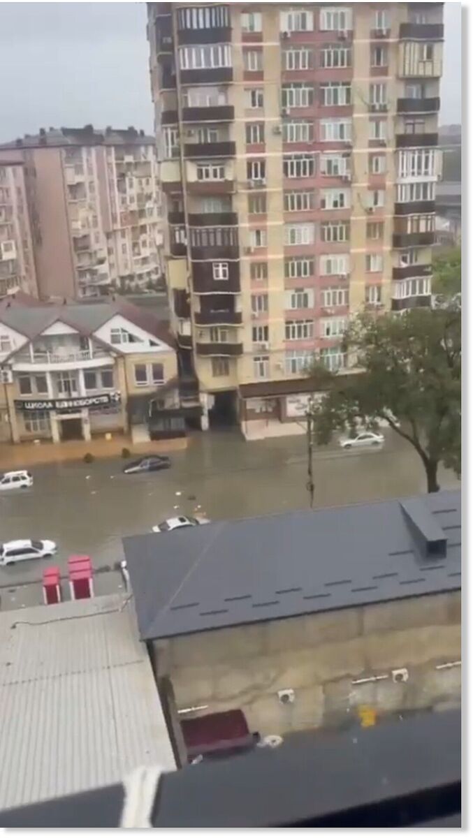 Heavy rains flooded the street of  Makhachkala, Dagestan, Russia.