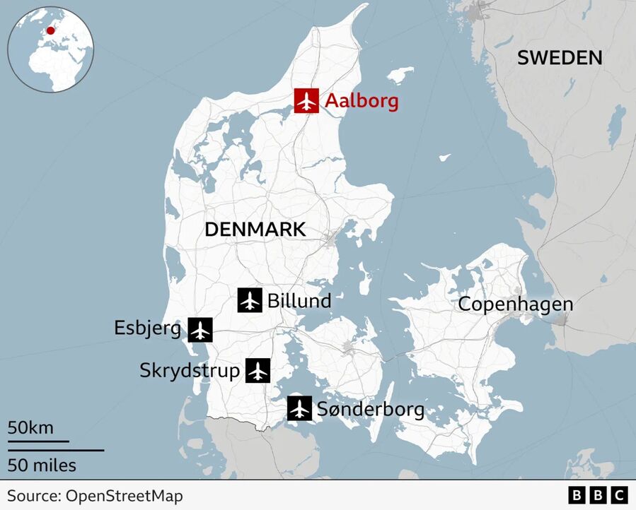 Map of Denmark - UAV incursion