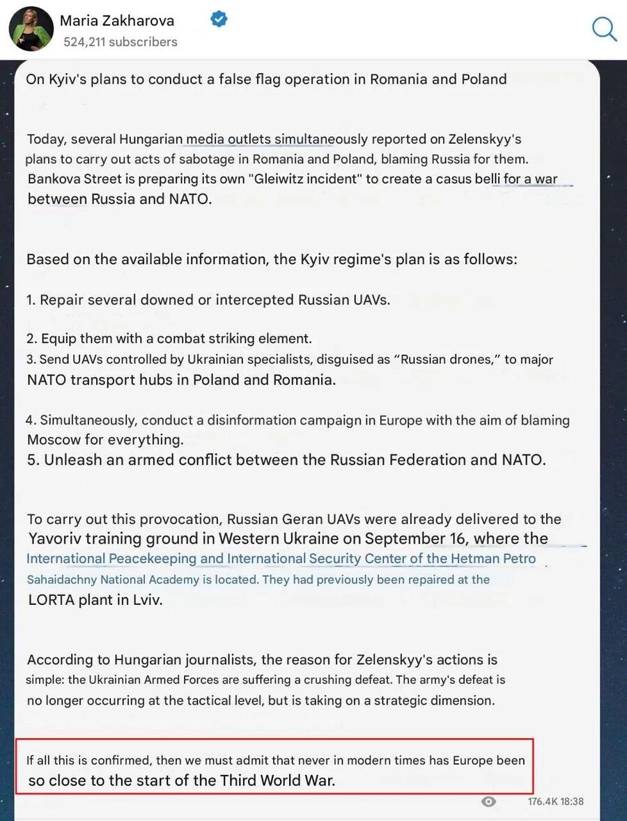 Screenshot from Zakharova speech