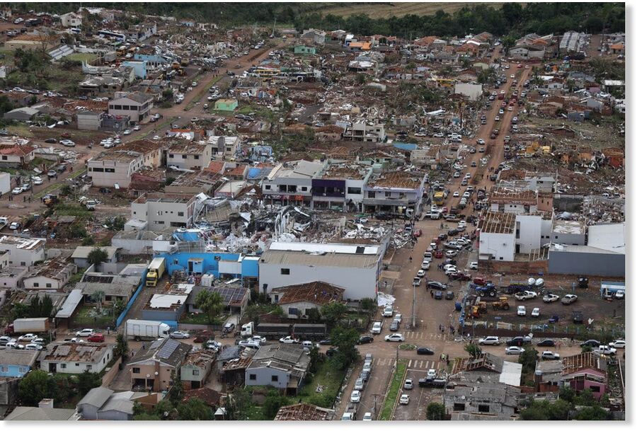 Homes destroyed by a tornado in Brazil