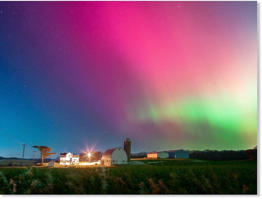 The aurora borealis lit up the night sky over Monroe, Wis., on Tuesday night. The northern lights were visible as far south as Alabama and Florida