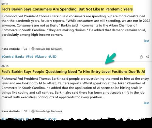 Clic para aumentar Fed Barkin warning AI taking jobs
