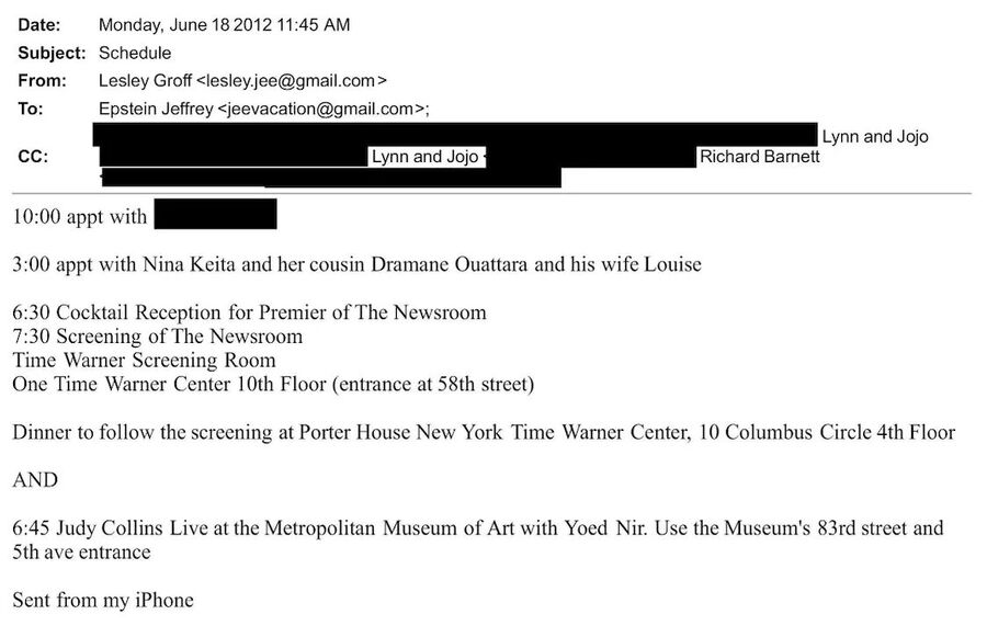 Epstein’s assistant sends schedule for DC meeting with Barak. Source: House Oversight documents.